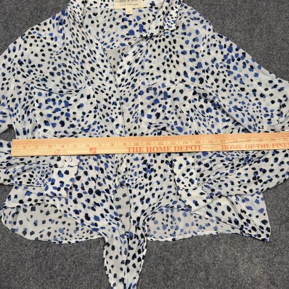 Cloth & Stone Anthropology Blue Leopard Tie Front Button Blouse Top Shirt Large - Picture 7 of 8